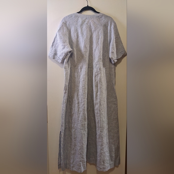 Poetry 100% Linen Blue and White Striped Preppy Modern Beachy Maxi Dress sz 14 - Picture 7 of 10